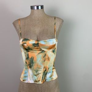 Orange Tye Dye Print Structure Corset Top Sz 4 NWT Adjustable Strap Back Zipper